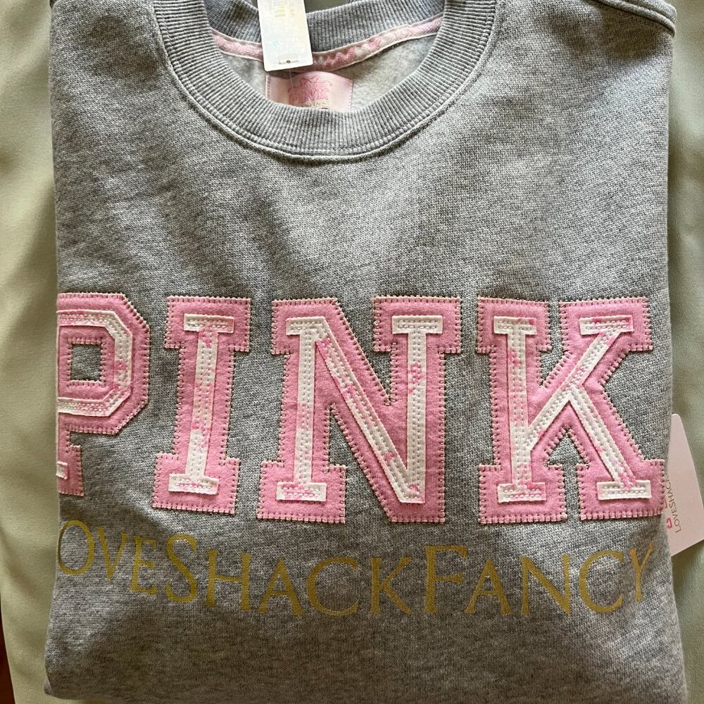 LoveShackFancy X PINK Sz. Medium Oversized Sweatshirt w/ PINK Dog NWT - Picture 5 of 5